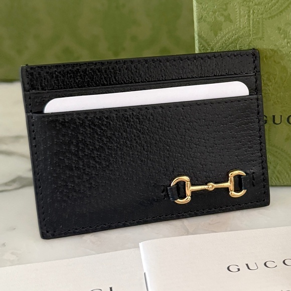 GUCCI Horsebit Black Leather Card Case 700469 - Picture 1 of 6